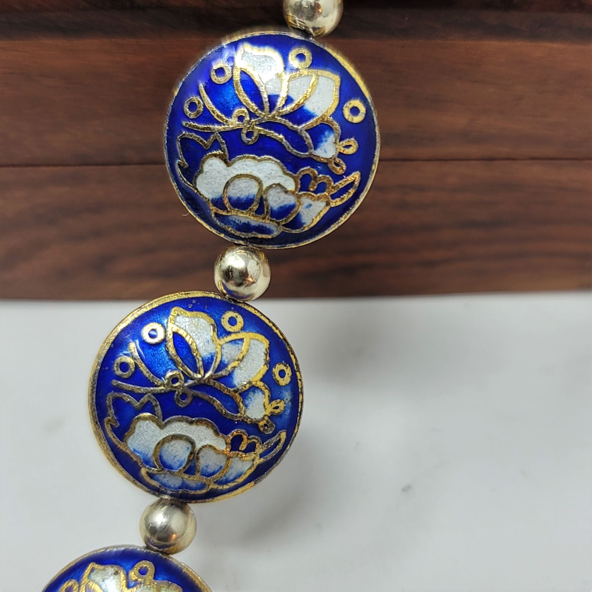 Vintage Cloisonné Beads Brass w/ Blue Butterfly's 18 x 7 mm