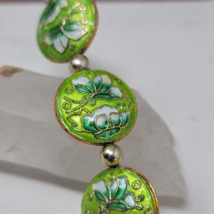 Vintage Cloisonné Beads Brass w/ Green Butterfly's 18 x 7 mm