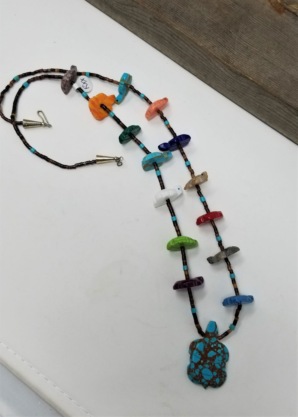 Stone Turtle Necklace Southwest Native American Style Handmade Heshi