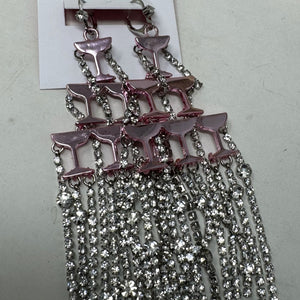 Betsey Johnson Pink Rhinestone Champaign Pierced Earrings Leavers