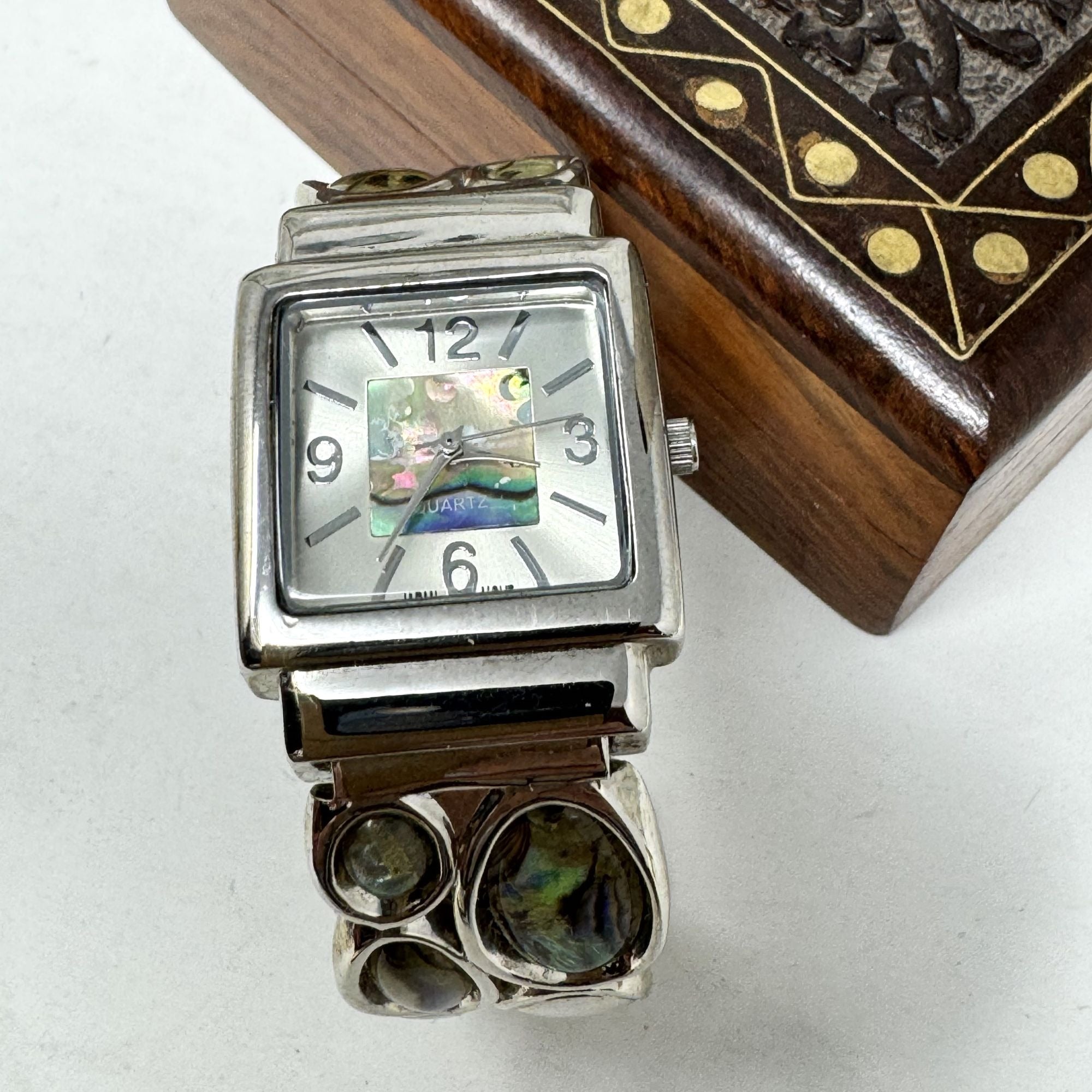 Vintage Abalone Shell Cuff Watch  Japan Movement Clamper