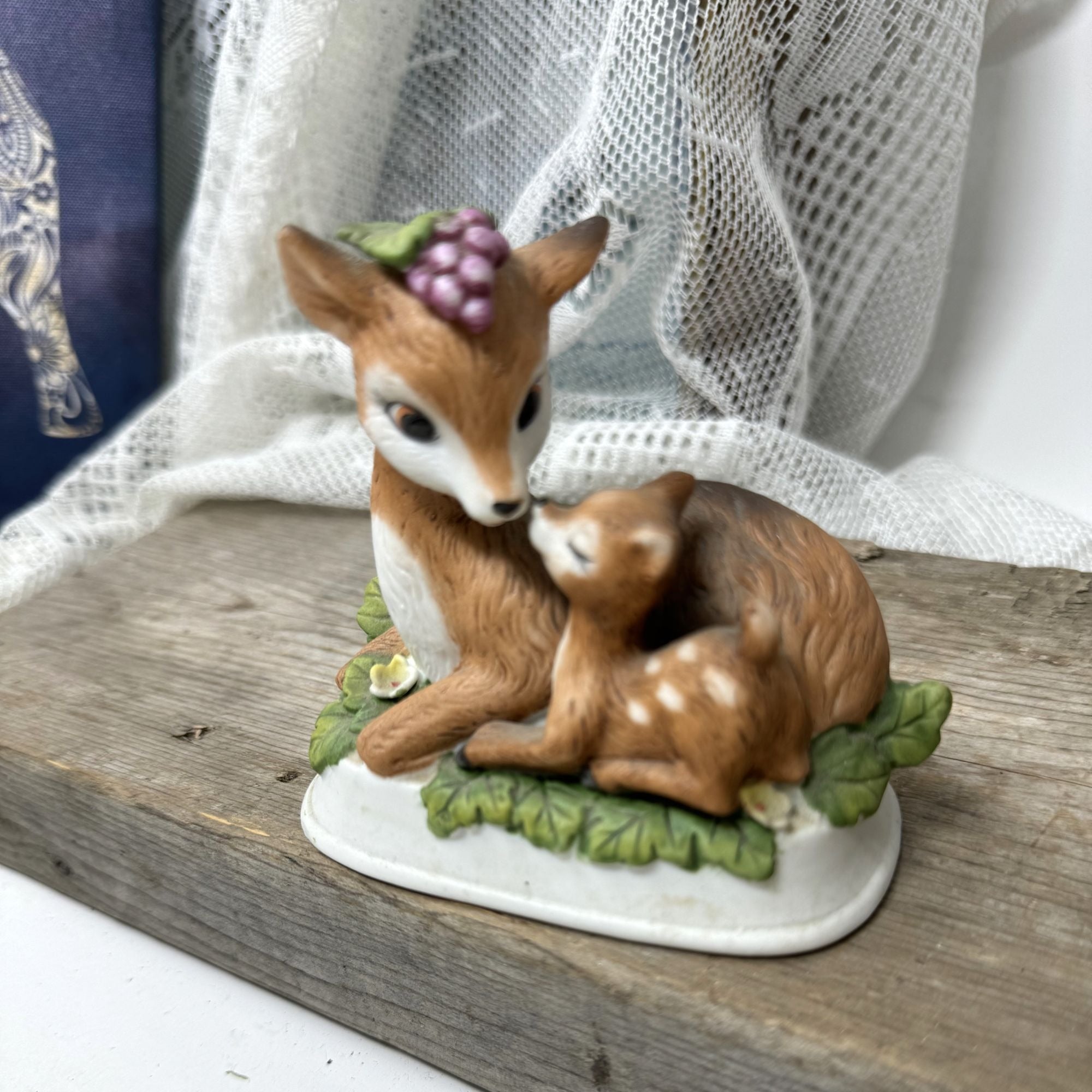 Vintage Porcelain  Mother Deer Doe & Baby Fawn Figurine