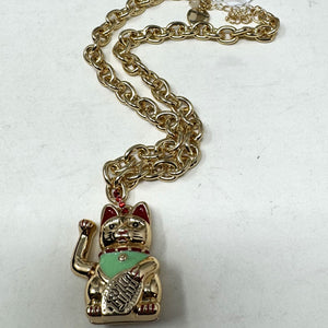 Betsey Johnson Lucky Cat Pendant Necklace NWT Heavy Chain