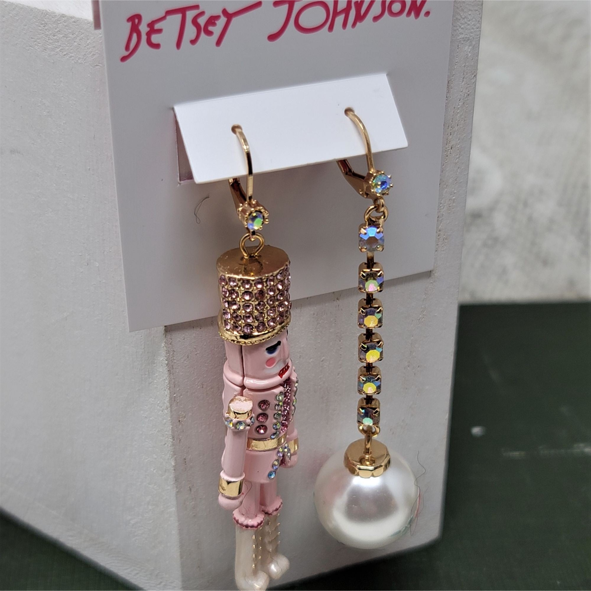 Betsey Johnson Pink Nutcracker Pierced Earrings Holiday