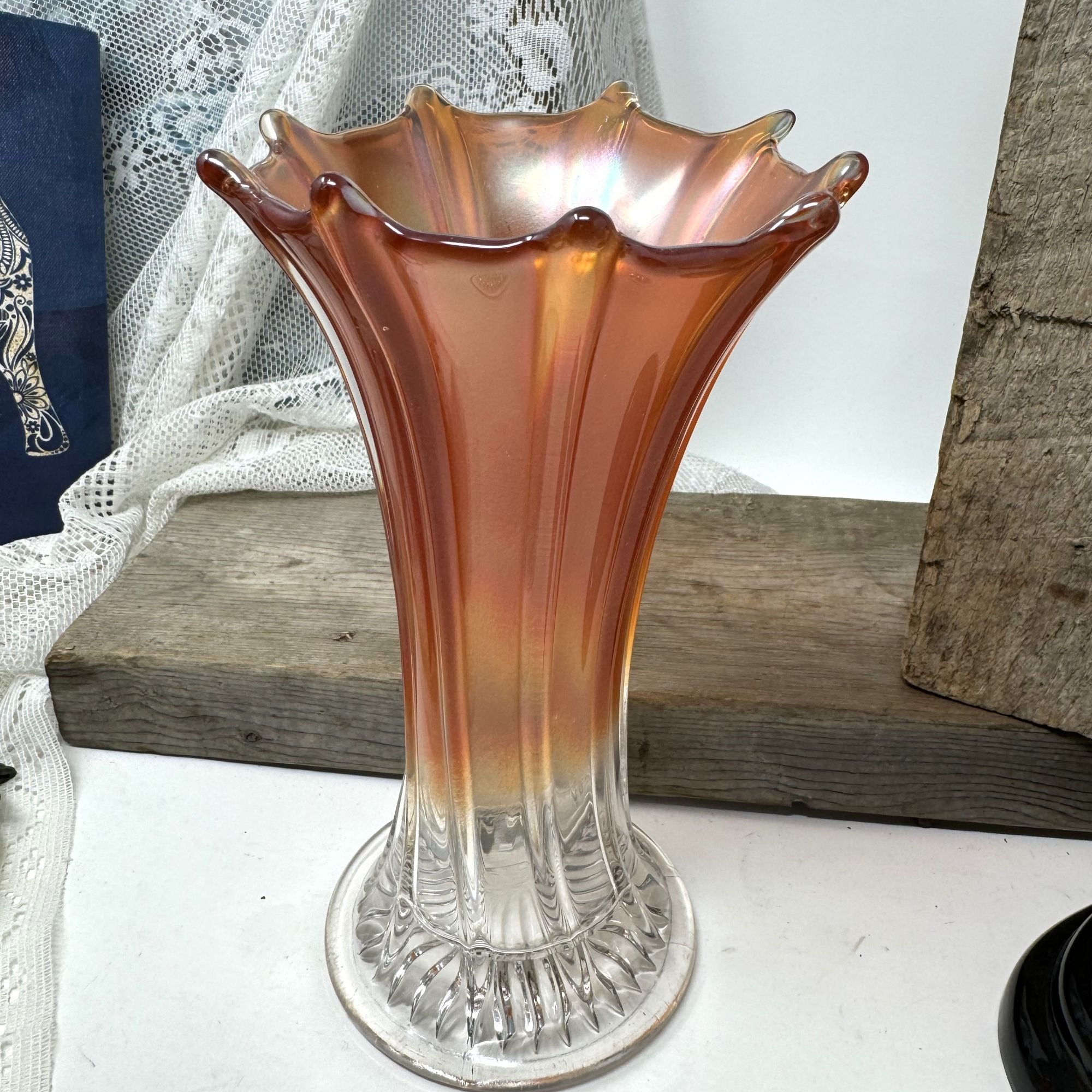 Vintage Carnival Vase 8" Tall excellent Condition