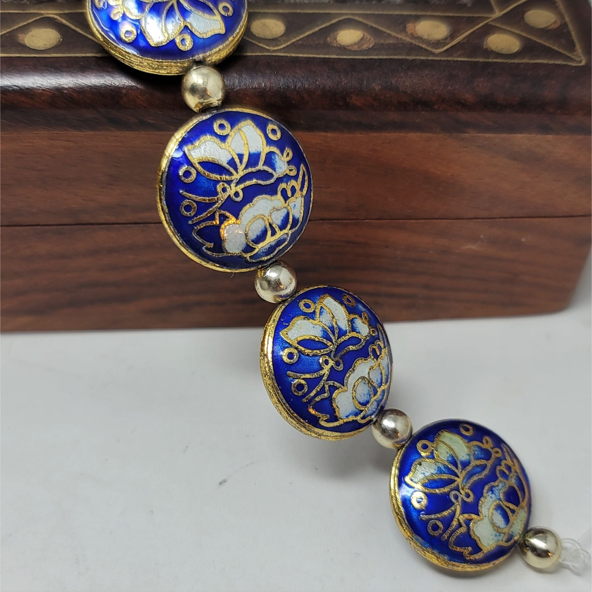 Vintage Cloisonné Beads Brass w/ Blue Butterfly's 18 x 7 mm