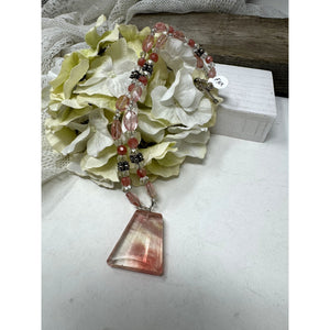 Strawberry Quartz Necklace Sterling Beads & Toggle Clasp 17"