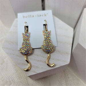 Bella Jack Rhinestone Kitty Cat Earrings NWT Gold Pierced
