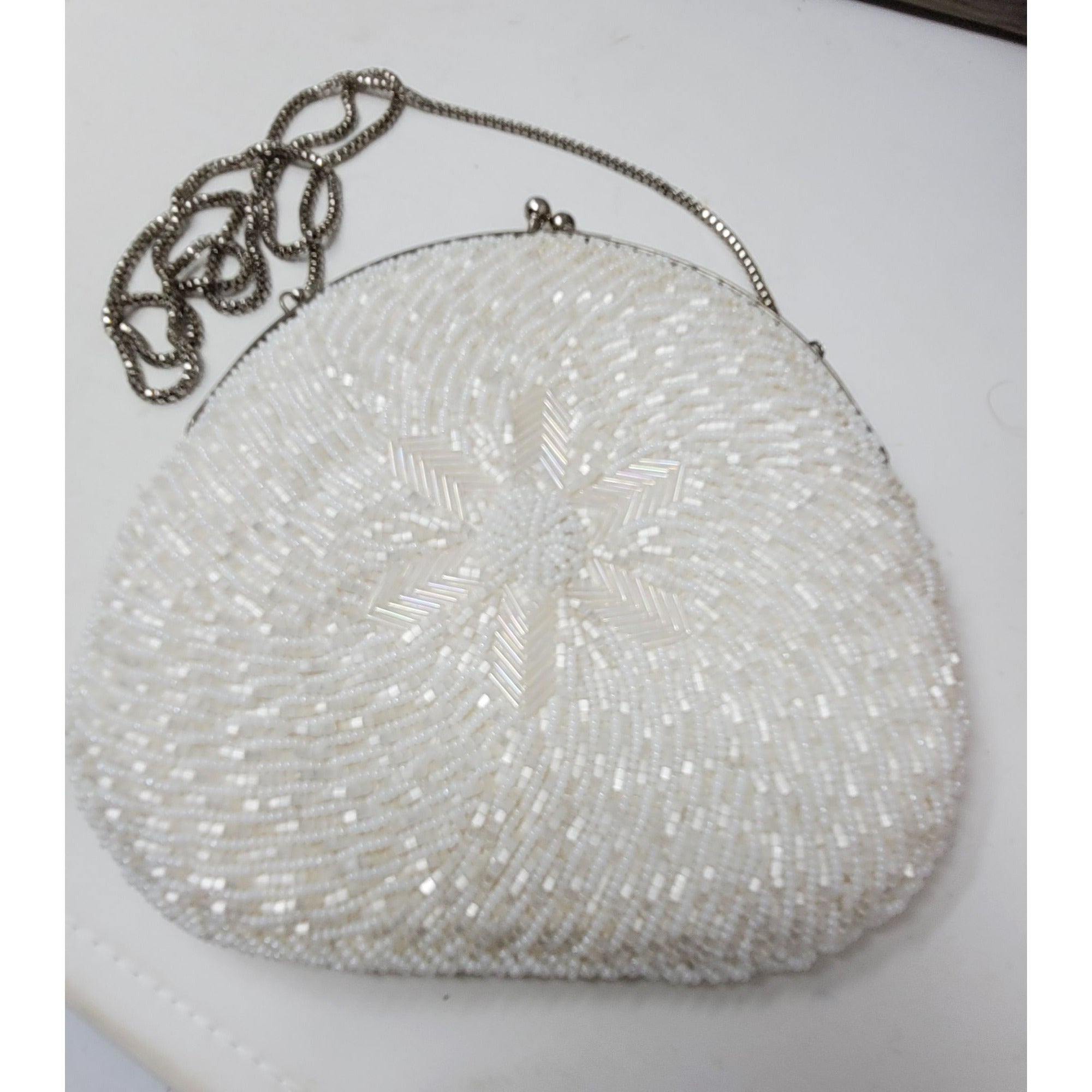 Stunning Glass Beaded Bag Clutch Silver Chain