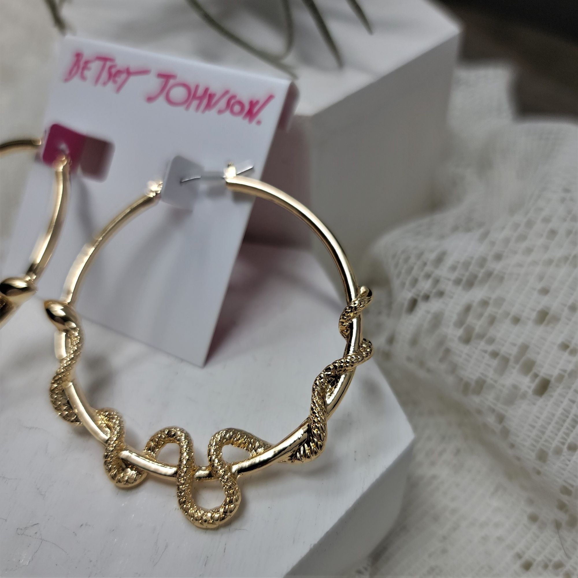 Betsey Johnson Seductive Snake Hoop Earrings Gold-tone Pierced NWT