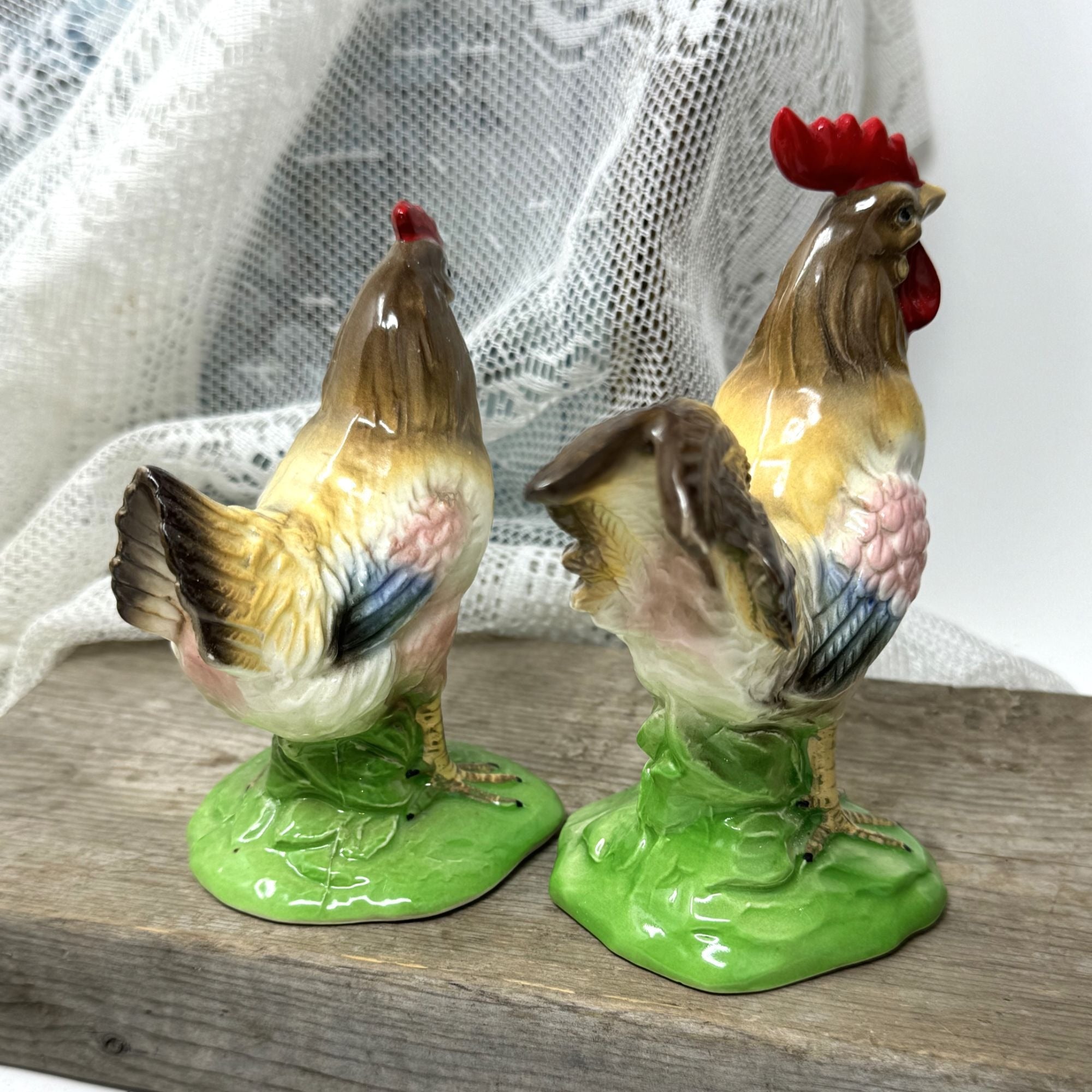 Vintage Chick & Rooster Figurines Patmar Japan 5" tall Original sticker