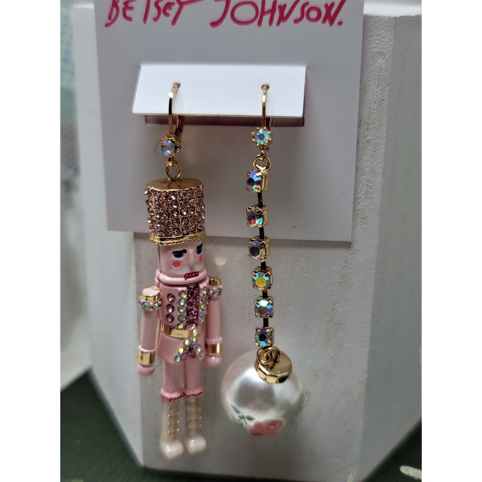 Betsey Johnson Pink Nutcracker Pierced Earrings Holiday