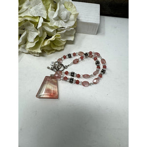 Strawberry Quartz Necklace Sterling Beads & Toggle Clasp 17"