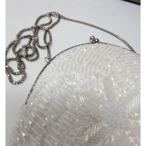 Stunning Glass Beaded Bag Clutch Silver Chain