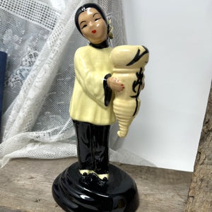 Vintage Oriental Girl Vase Ceramic Toy Ming 9" tall
