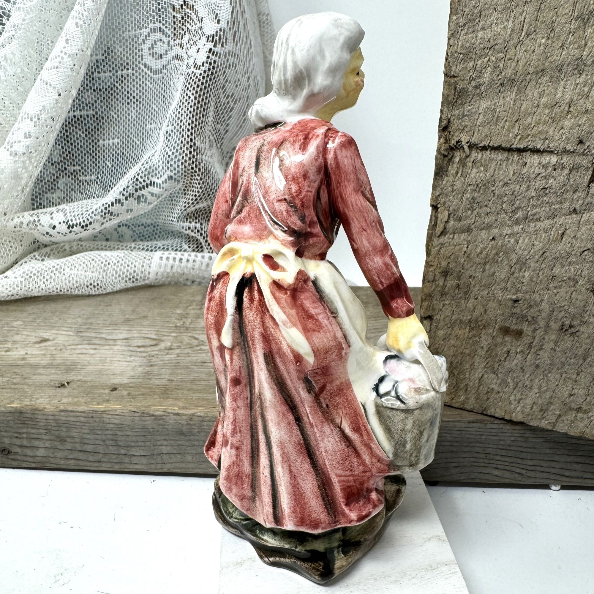 Vintage Figurine Older Woman with Fish Japan