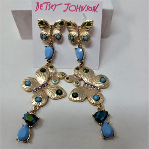 Betsey Johnson Rhinestone & Butterfly Pierced Earrings Posts Goldtone