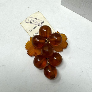 Vintager Russian Baltic Amber Grapes & Leaves Brooch