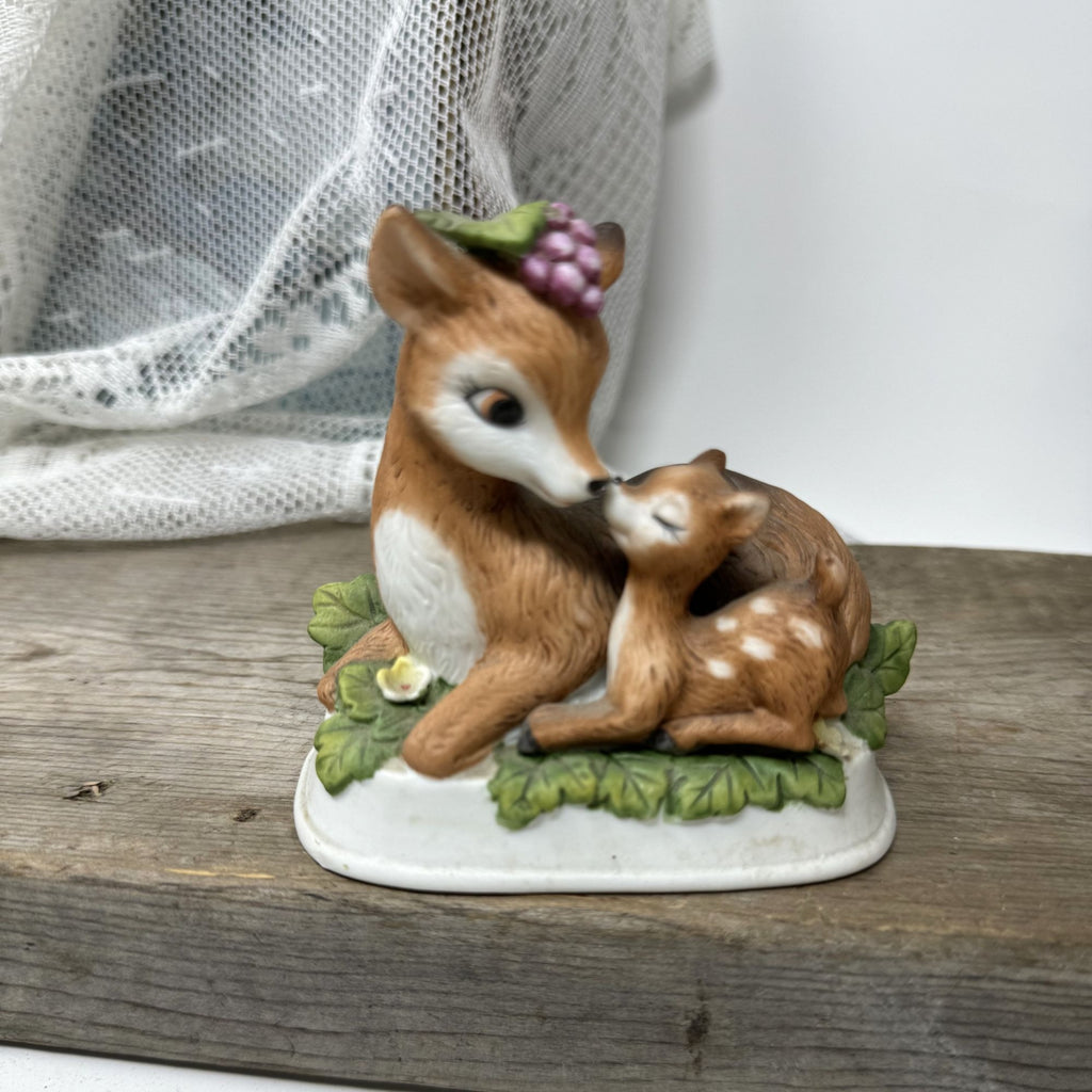 Vintage Porcelain  Mother Deer Doe & Baby Fawn Figurine