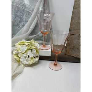Vintage Pink Depression Wine Glasses 6.5" Two pc set