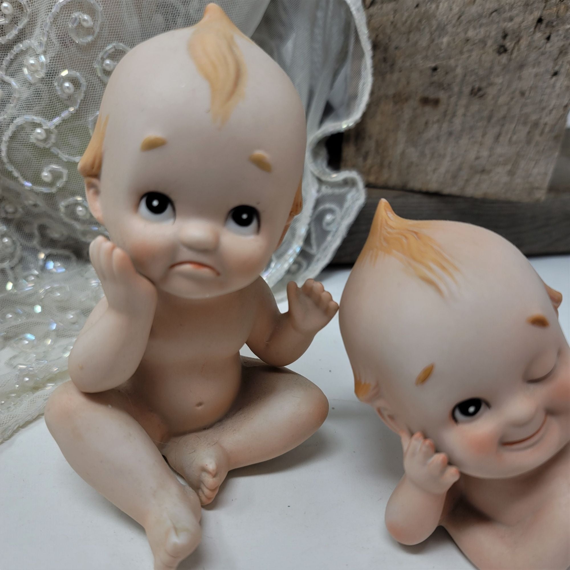 Vintage Lefton Babie Kewpie figurines Twins Winking