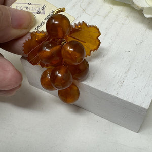 Vintager Russian Baltic Amber Grapes & Leaves Brooch