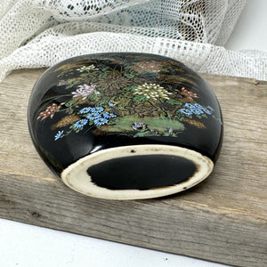 Black  Ceramic Oriental Style Vase with colorful flowers