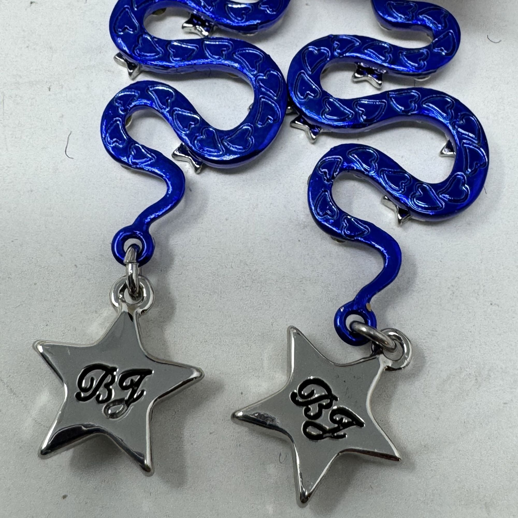Betsey Johnson Cobalt Blue Rhinestone Shake & Star Earrings Leaver backs Silver