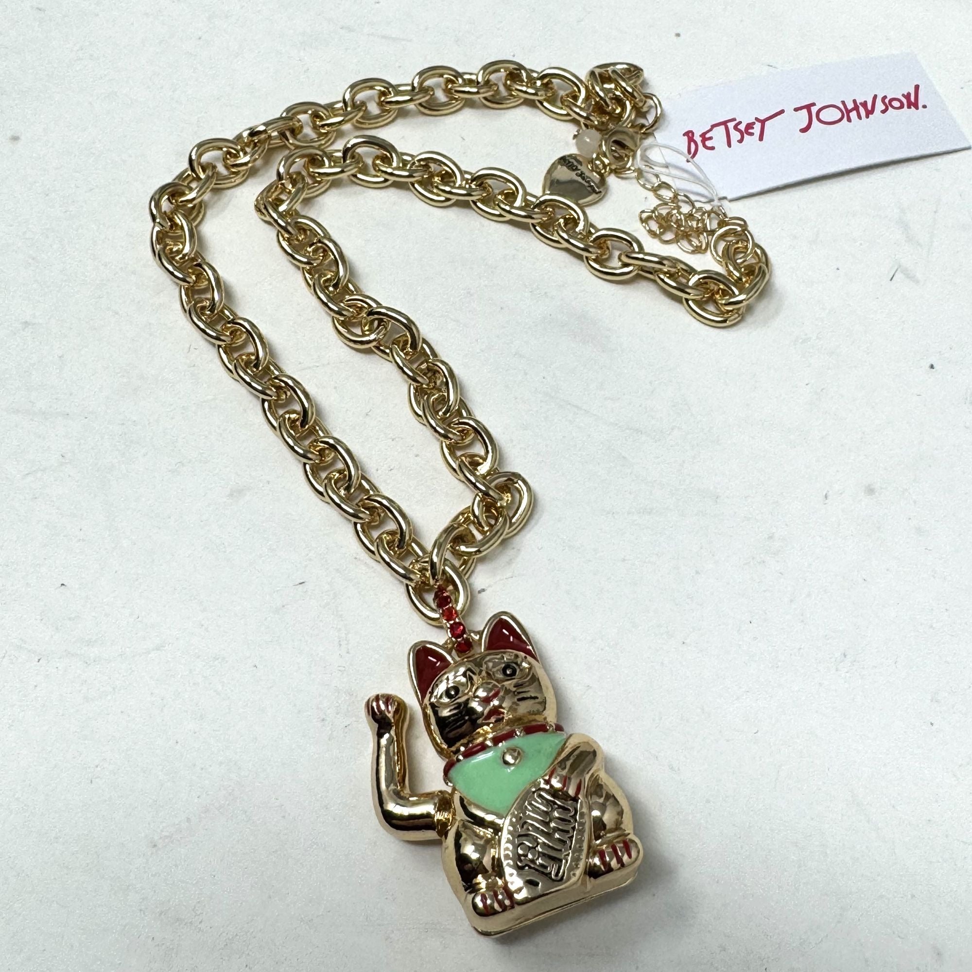 Betsey Johnson Lucky Cat Pendant Necklace NWT Heavy Chain