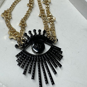 Betsey Johnson Rhinestone Evil Eye necklace Celestial Goldtone NWT