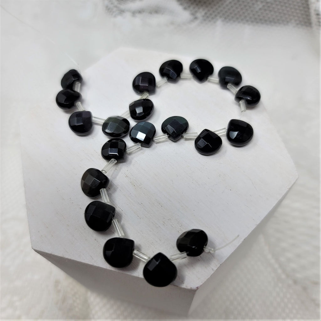 Obsidian Tear Drop Faceted Beads 20 beads 10 x 10 x 5mm
