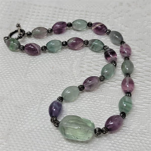 Elegant Fluorite Stone Necklace Sterling Beads & Clasp