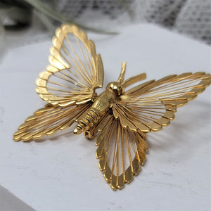 Vintage Butterfly Pin Brooch Goldtone Detailed Wings