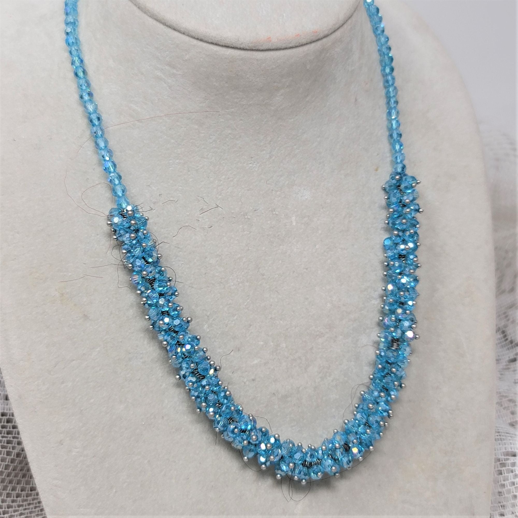 Twinkling Glass Bead Necklace Beautiful Sky Blue