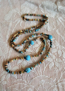 Be Queen of the Nile with our Clay Mummy bead necklace Turquoise and earth colors 30 " long