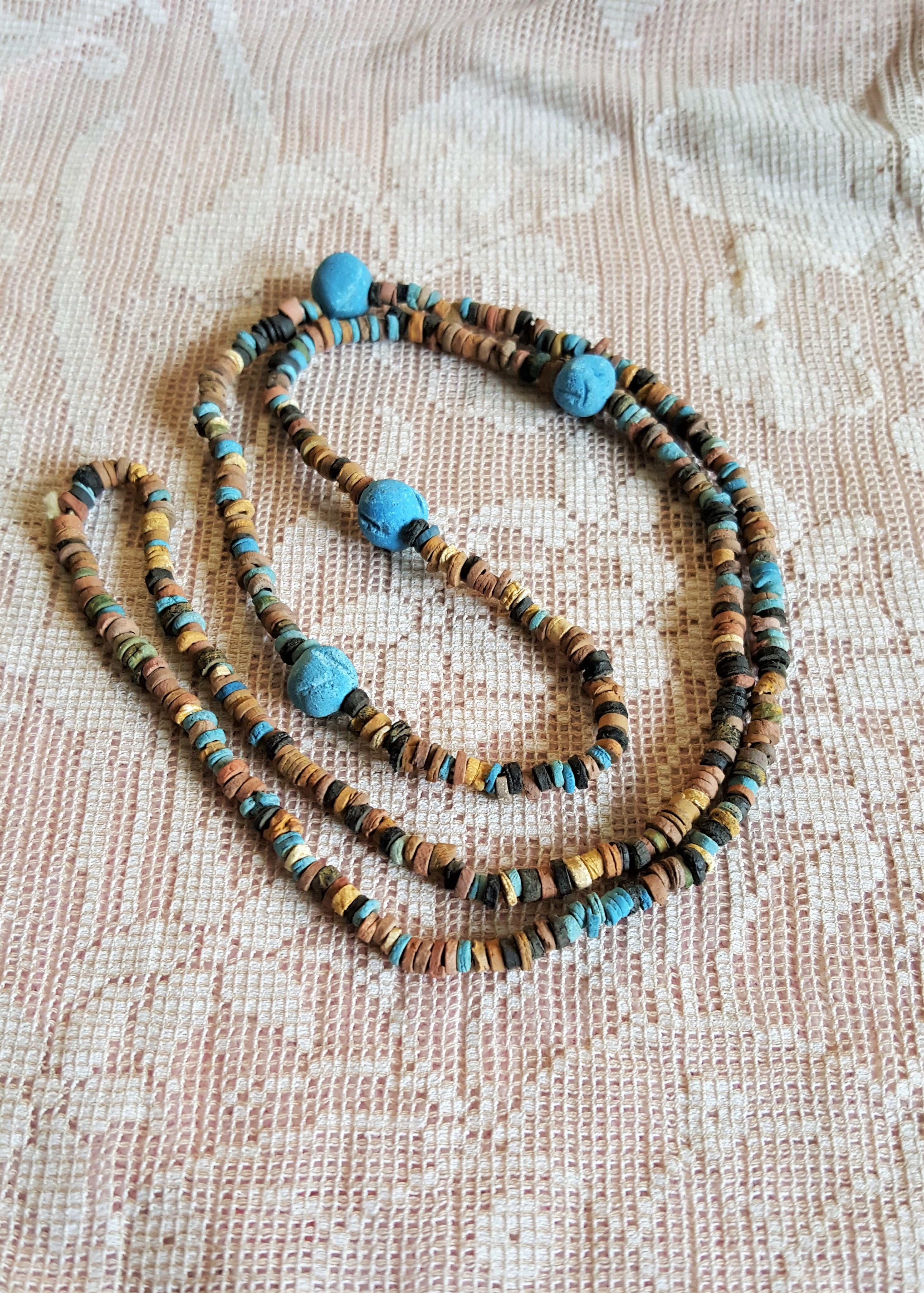 Be Queen of the Nile with our Clay Mummy bead necklace Turquoise and earth colors 30 " long
