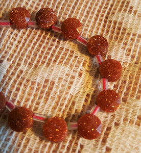 Tiny Goldstone beads Dancing dot shape Faceted Sparkling Brown or Navy 6mm by 4mm