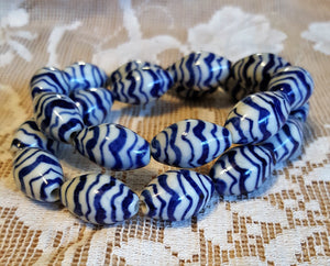 Modern style Blue and White Porcelain beads Oval shape Waves of Blue