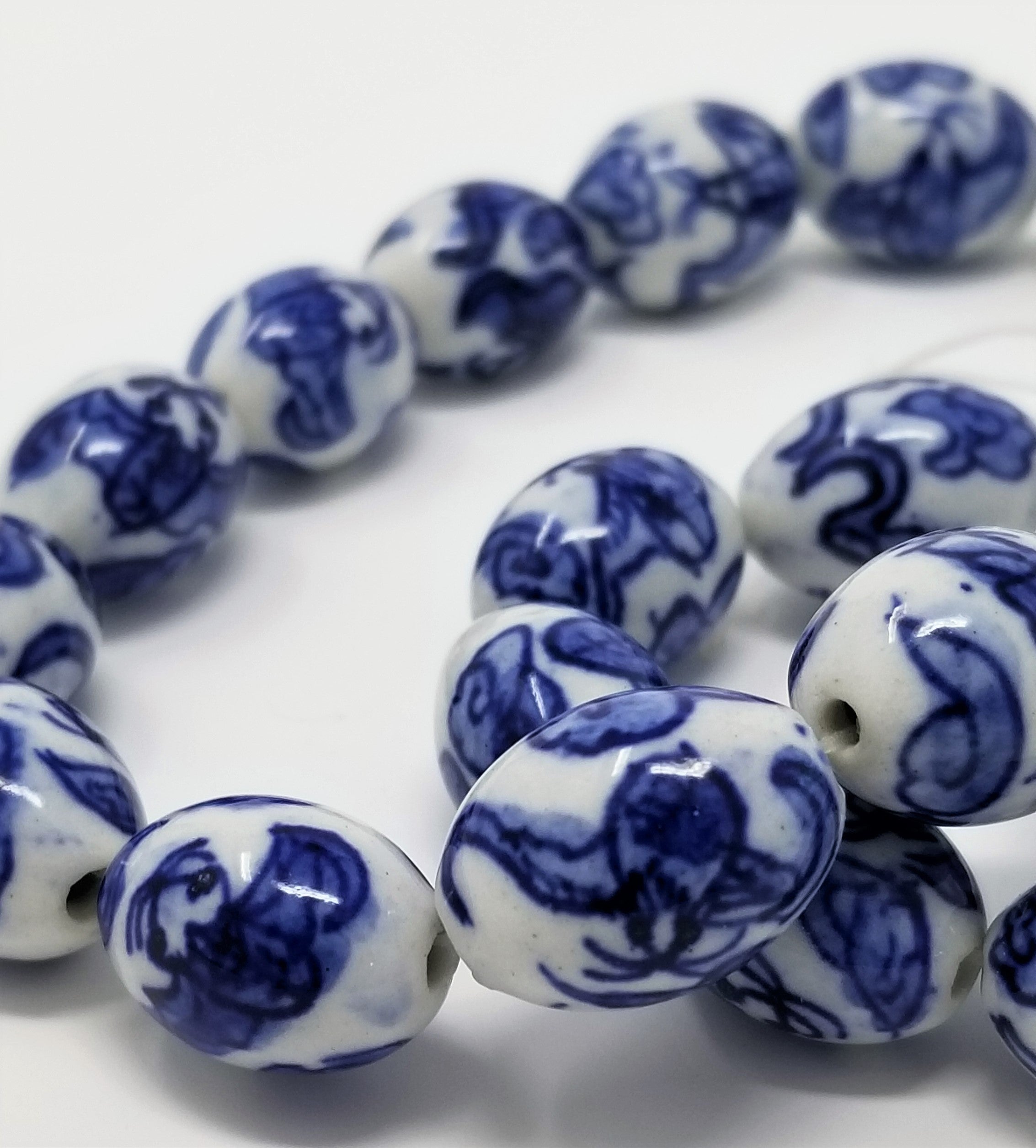 Asian Style Bird Beads Blue and White Porcelain Beads