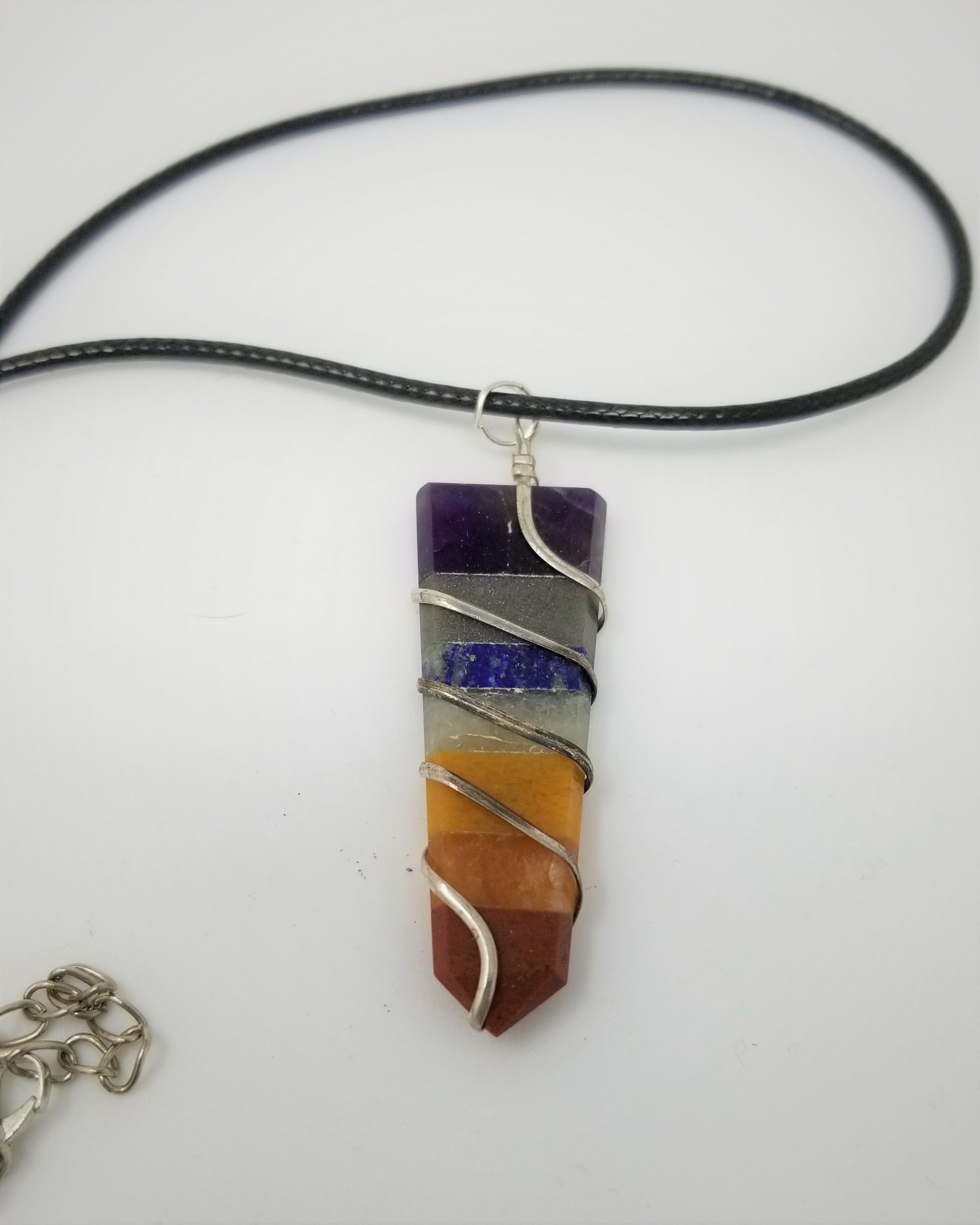 7 Chakra Pendulum Gemstone Pendant Wire wrapped Handmade
