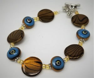 Handmade Beaded Bracelet Mother of Pearl Evil Eye protection