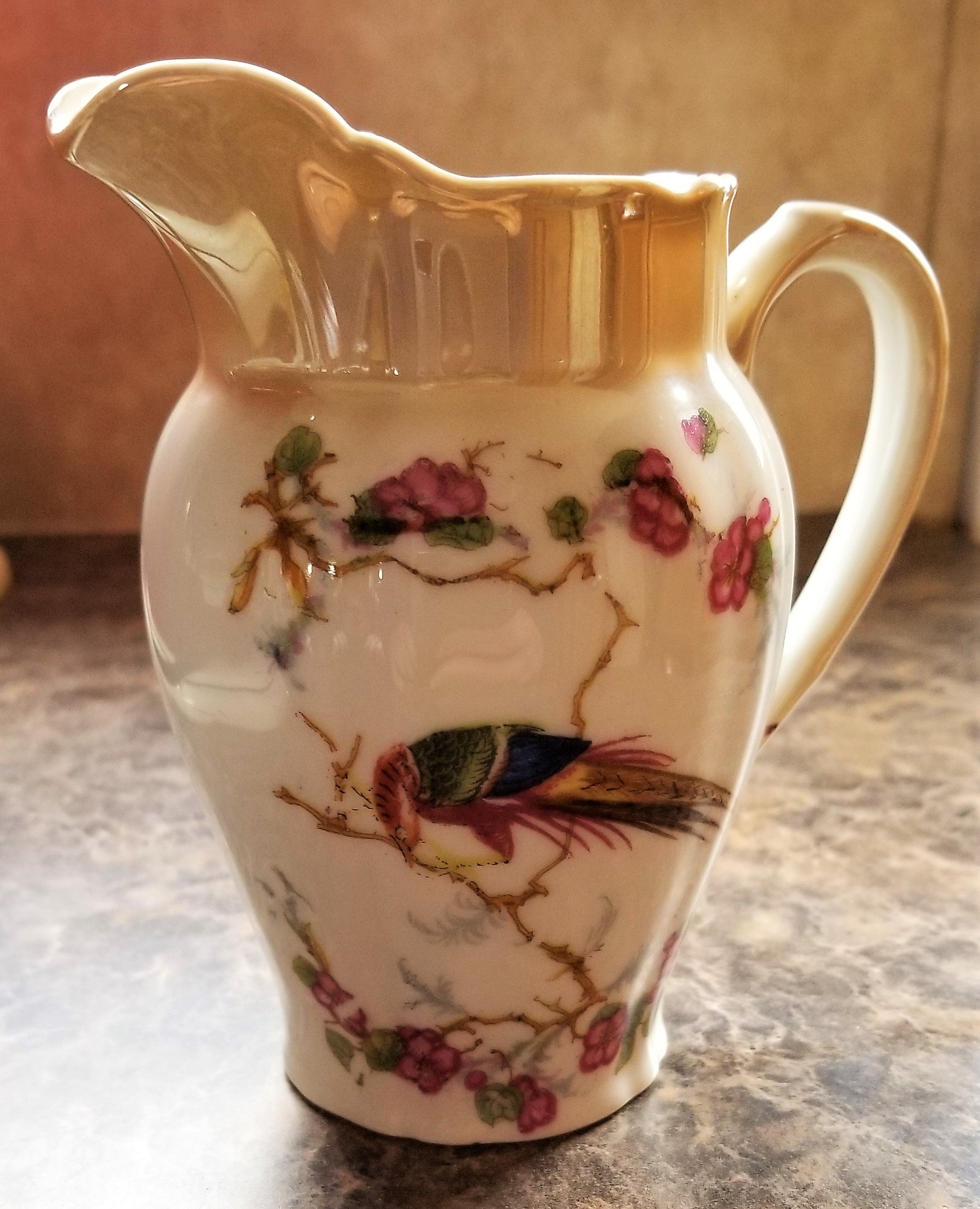 Vintage Hand Painted Pitcher/vase Japan Bird and Flower Asian Design