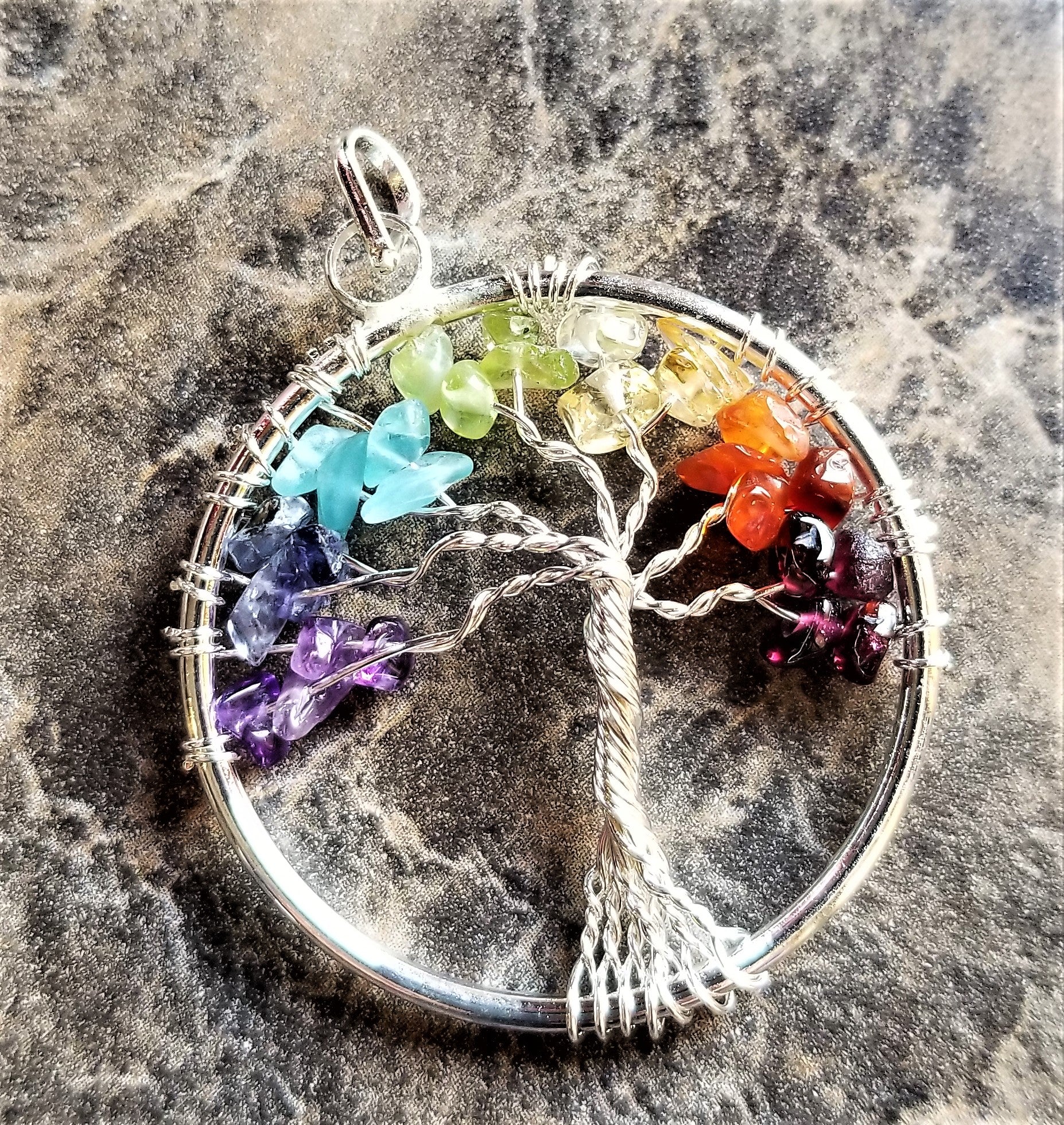 Gem Stone Tree of Life Pendant Necklace Rose Gold or Silver Wire Wrapped