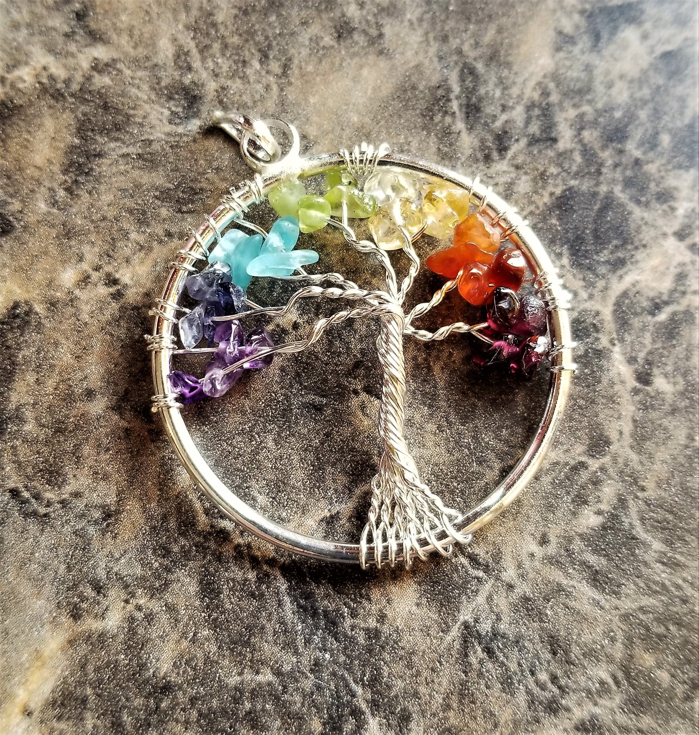 Gem Stone Tree of Life Pendant Necklace Rose Gold or Silver Wire Wrapped