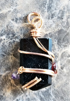 Genuine Black Onyx Chakar Pendant with Gem Stone beads Silver or Rose Gold