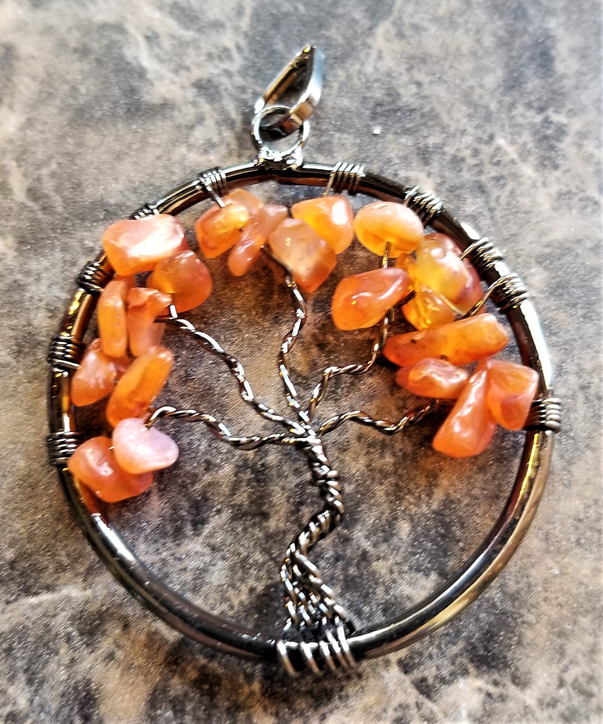 Stunning Tree of Life Pendant with Carnelian Stones set in Rose Gold or Antique Blacken Silver