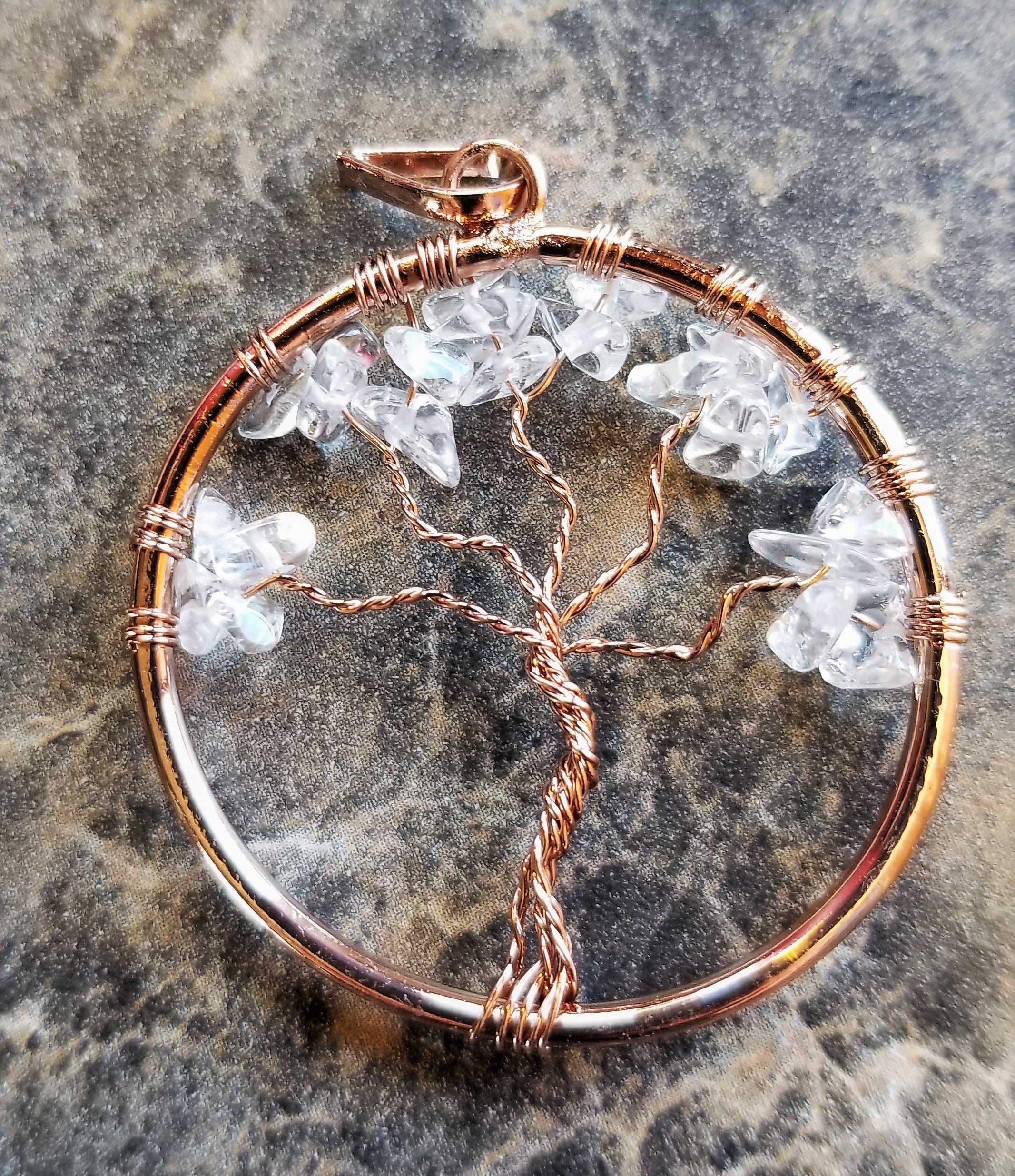 Stunning Tree of Life Pendant Necklace with Crystal Quartz Stones Rose Gold or Antique Silver Active