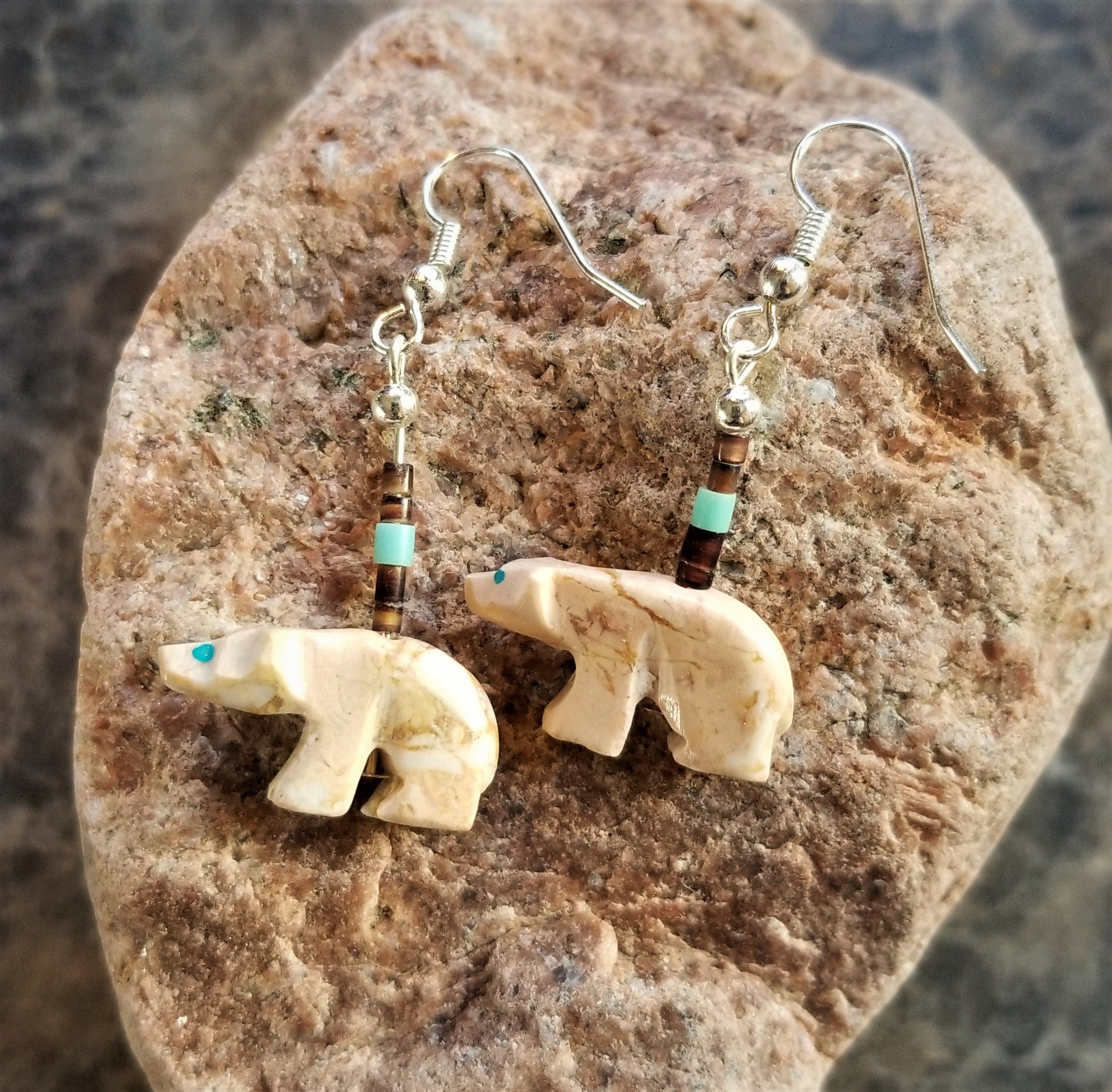 Bear Earrings Dangle silver wires Southwest Style Native American