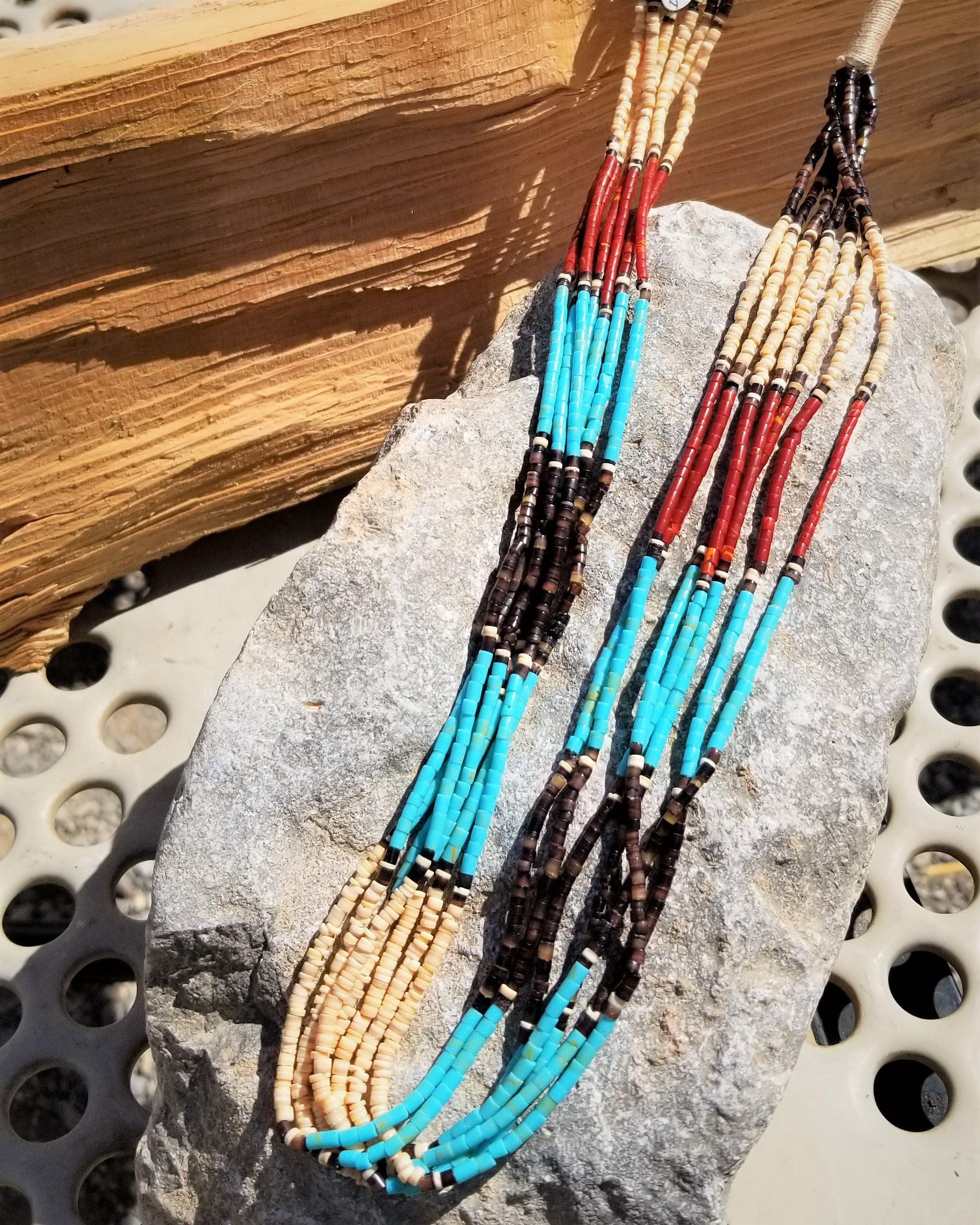 Southwest Seven 7 Strand Heshi Shell Necklace Colorful Native American