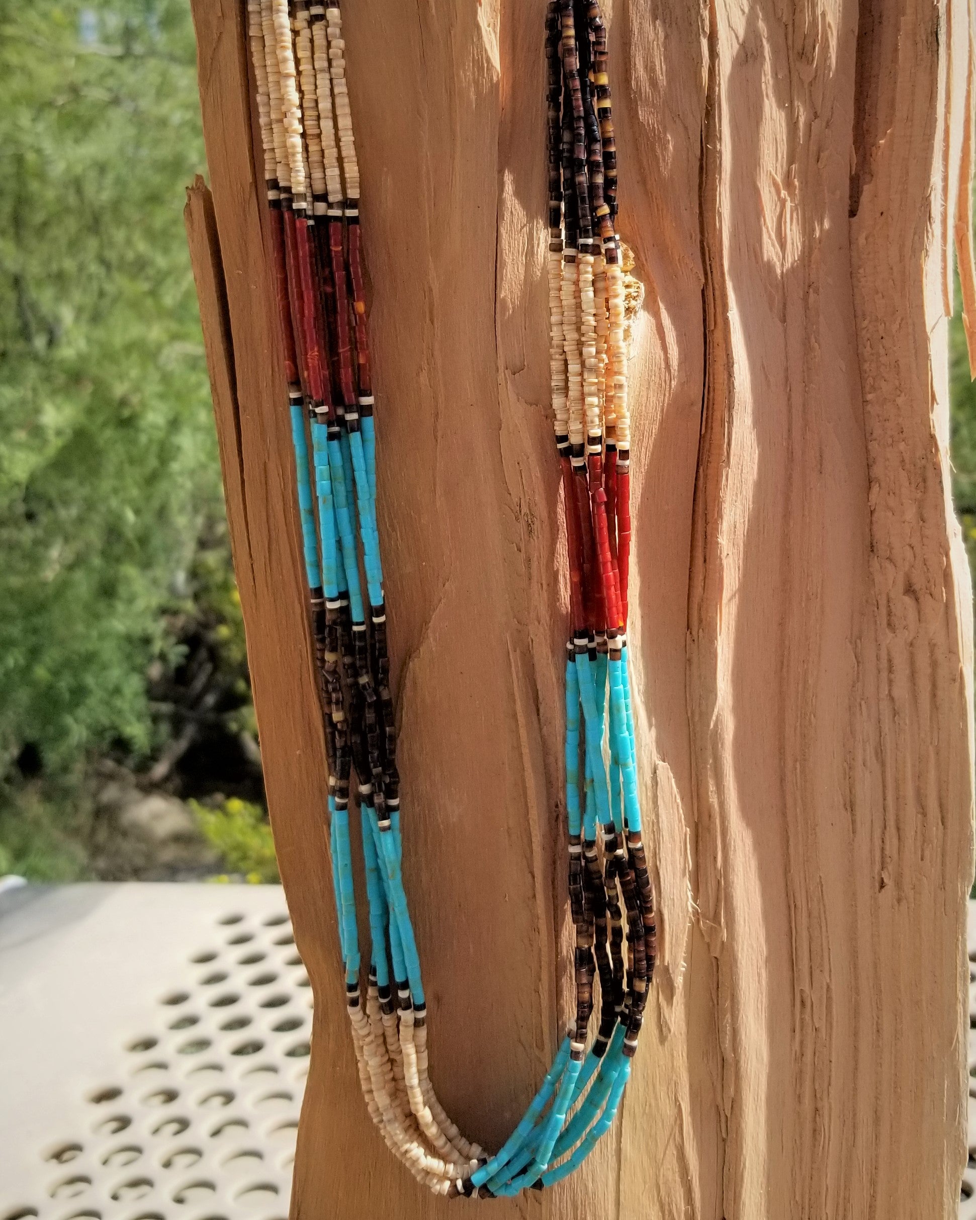 Southwest Seven 7 Strand Heshi Shell Necklace Colorful Native American
